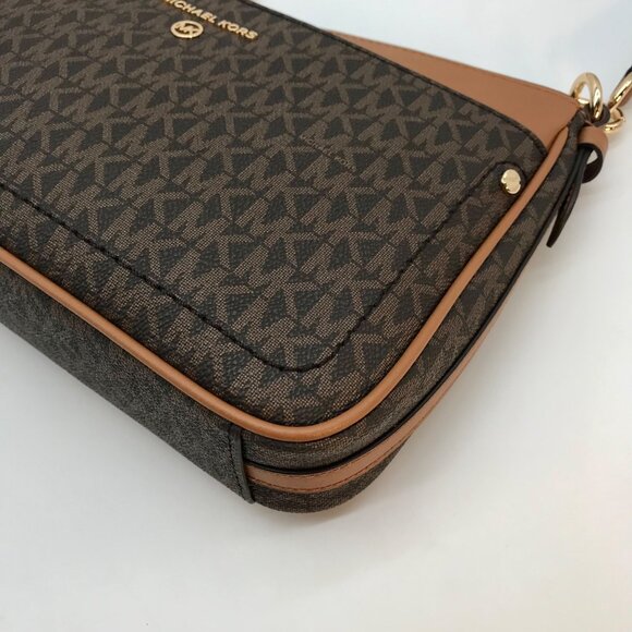Michael Kors Brown Coated Canvas Jet Set Charm Medium Pochette Convertible Shoul - Picture 7 of 12